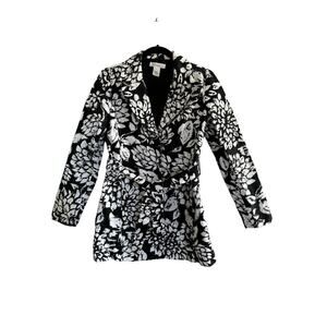 White House Black Market Small *READ* Floral Jacket Belt Pockets Snap #7092